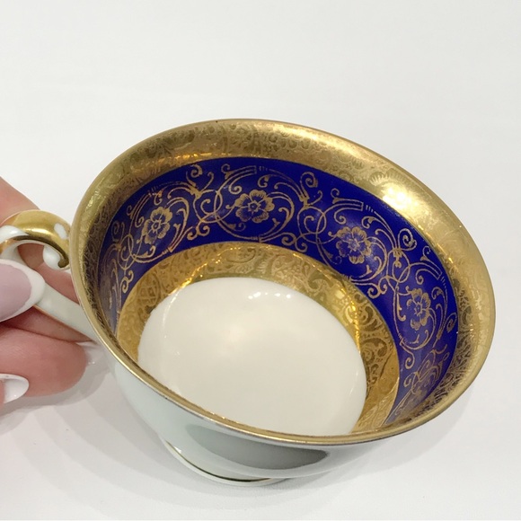 Vintage West Germany Alka Kunst Kronach Bavaria Teacup Gold Gilt Cobalt Blue - Picture 4 of 12